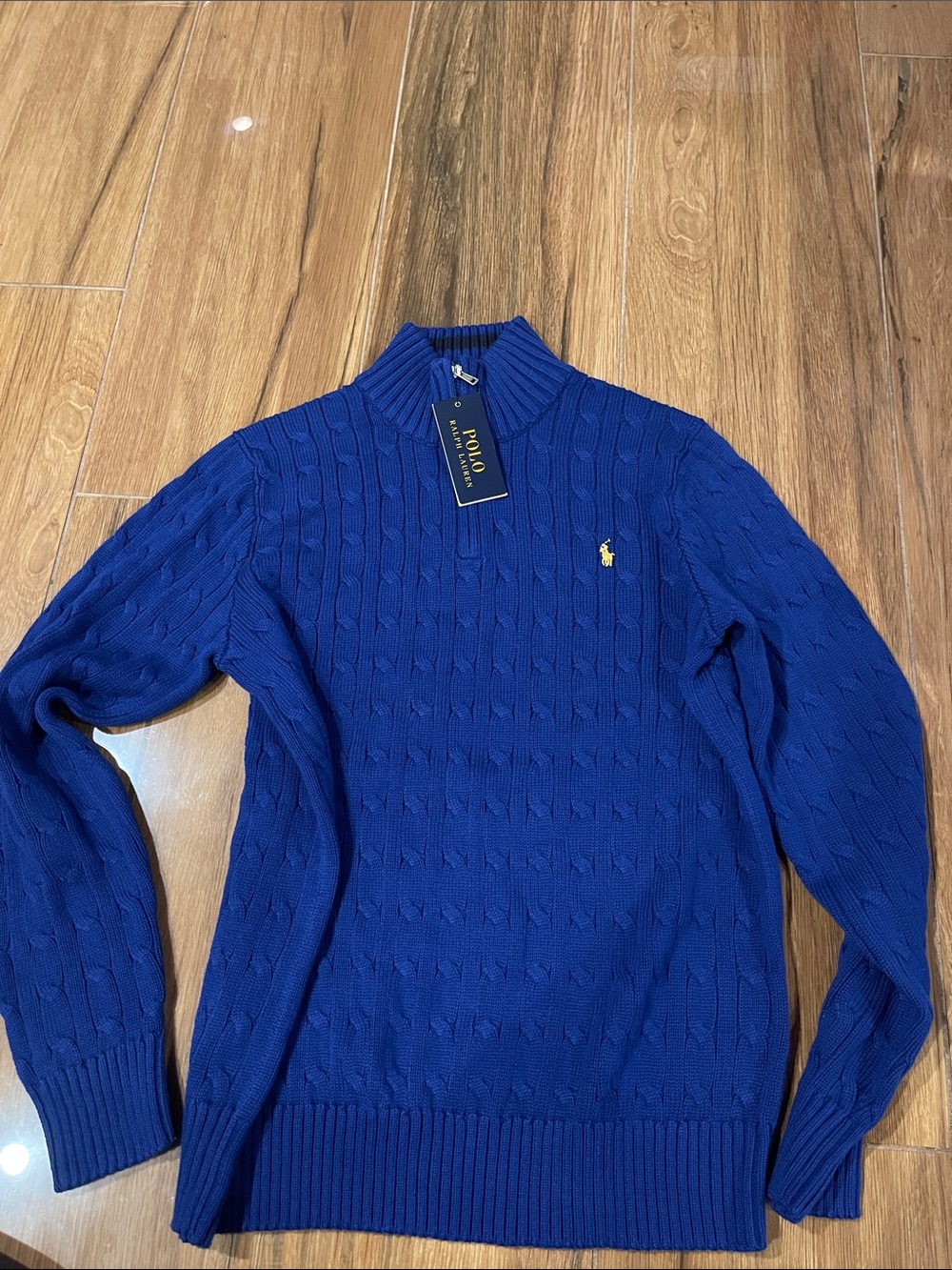 Polo by Ralph Lauren Blue Cable-Knit Mock Neck Sweater